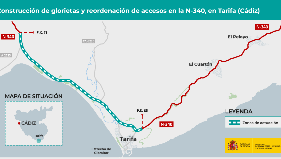 Construcción de glorietas y reordenación de accesos en la carretera N-340, en Tarifa (Cádiz)